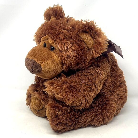 Kellytoy Plush Brown Bear Brown Bow 10" Seated  Plush Stuffed Expressive Face - Picture 2 of 6